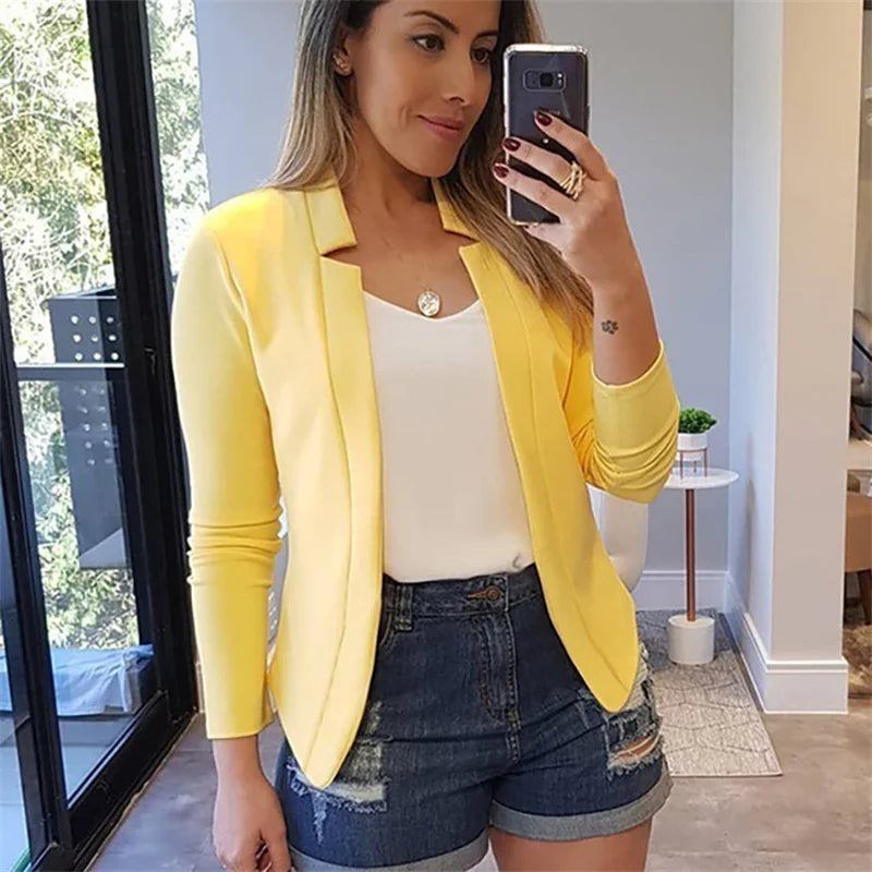 Women Thin White Blazers Long Sleeve Open Stitch OL Womens Slim Coats Femme Ladies