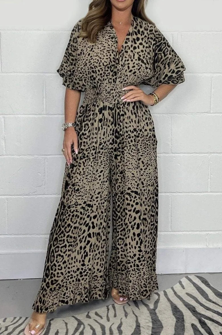 Leopard Print Casual Loose Jumpsuits