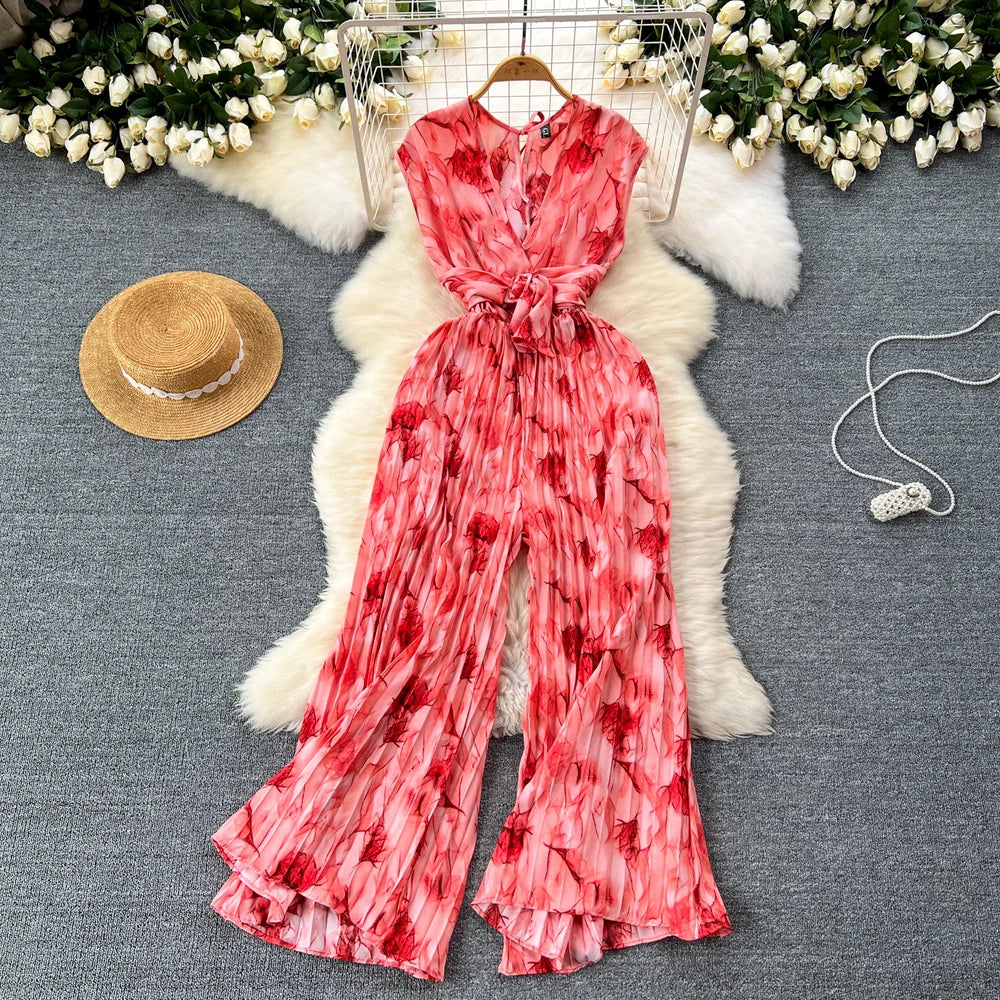 Abstract Print Jumpsuit Wide Leg Romper