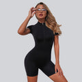 Zippered Short-sleeve Fitness Workout And Running One-piece Shortsjumpsuit Form-fitting Yoga Wear