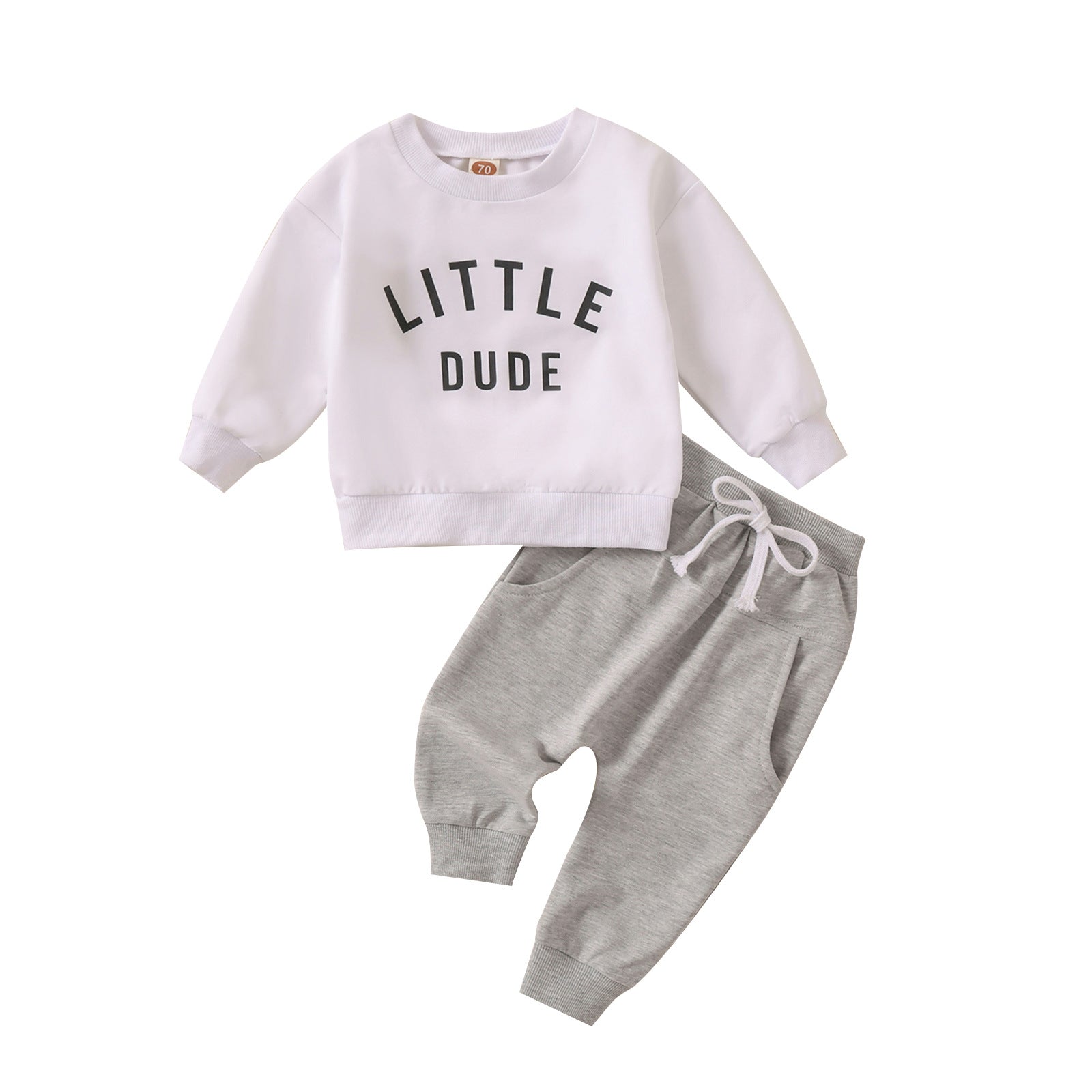Children's Clothing Round Neck Letter Print Top Solid Color Trousers Sets