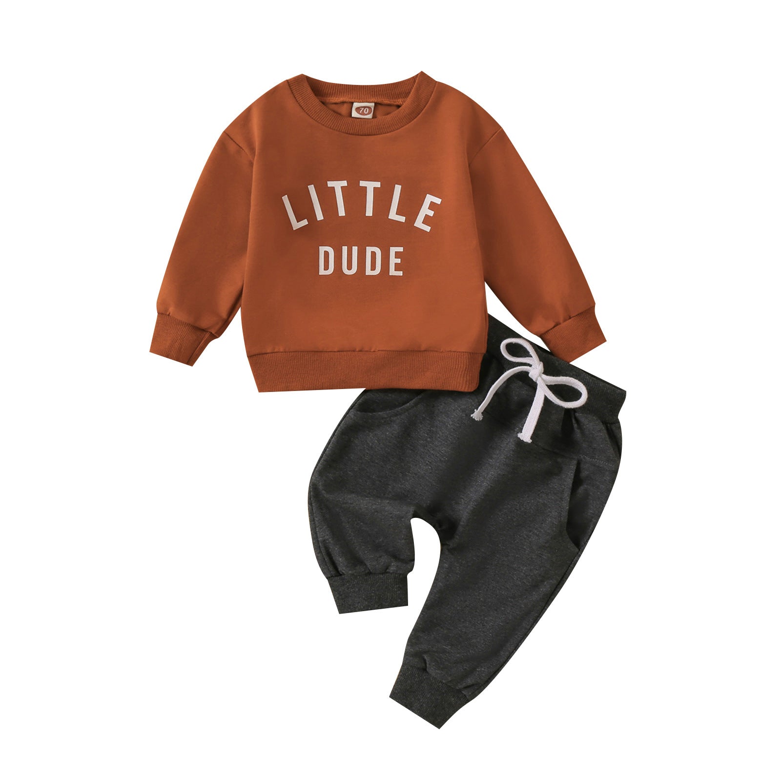 Children's Clothing Round Neck Letter Print Top Solid Color Trousers Sets