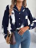 European And American-style Chic Contrast-striped Blazer-collar Long-sleeve Shirt