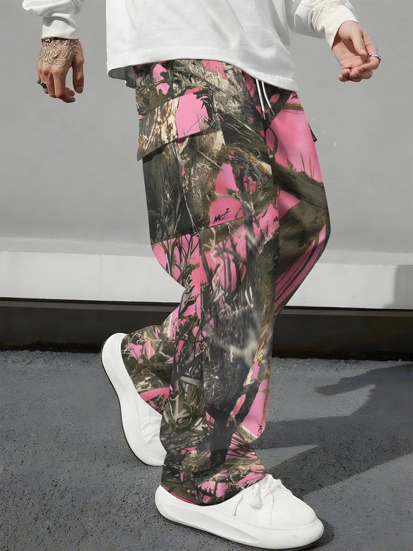 Pink Camo Cargo Pants Printed Design Trendy Casual Loose-Fit Versatile And Breathable Trousers