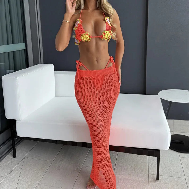 Sexy Vest Long Skirt Sets Shell Sleeveless Backless Hip Package Knot Skirt 2 Pieces Outfit
