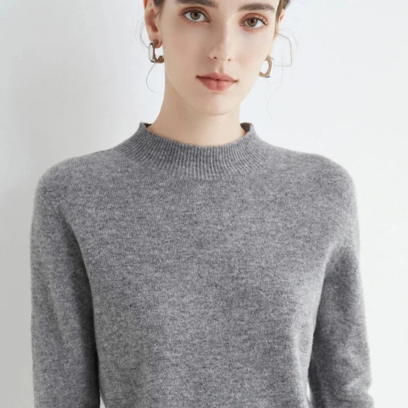 Autumn Winter Solid Mock-neck Pullover Sweater For Women Casual Knitwear Female Clothing Basic Soft Tops