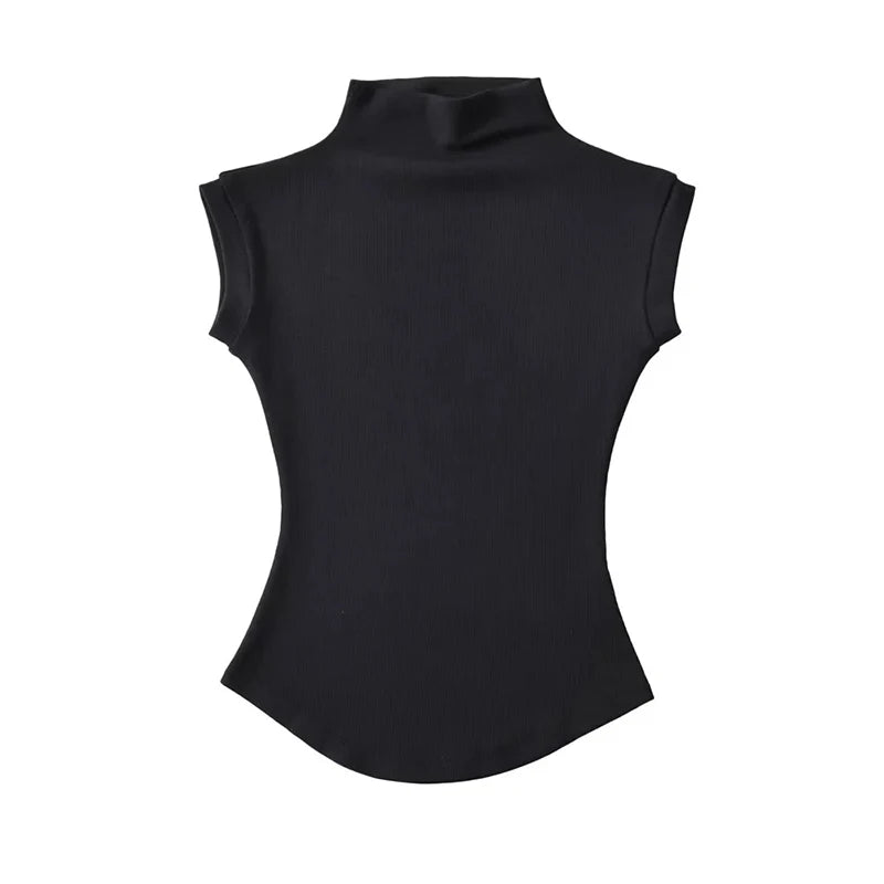 Sexy Turtleneck Sleeveless Slim Fit Basic Tees