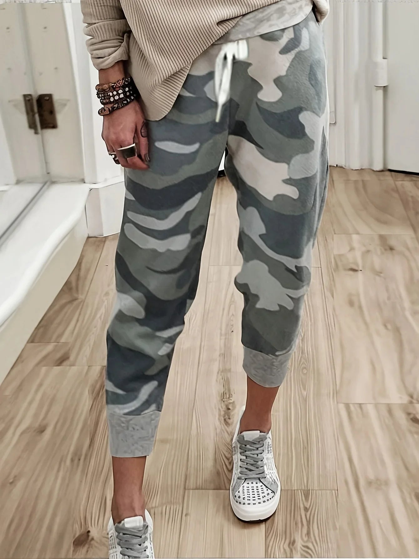 Plus Size Casual Drawstring Comfortable Loose Camouflage Print Jogger Pants