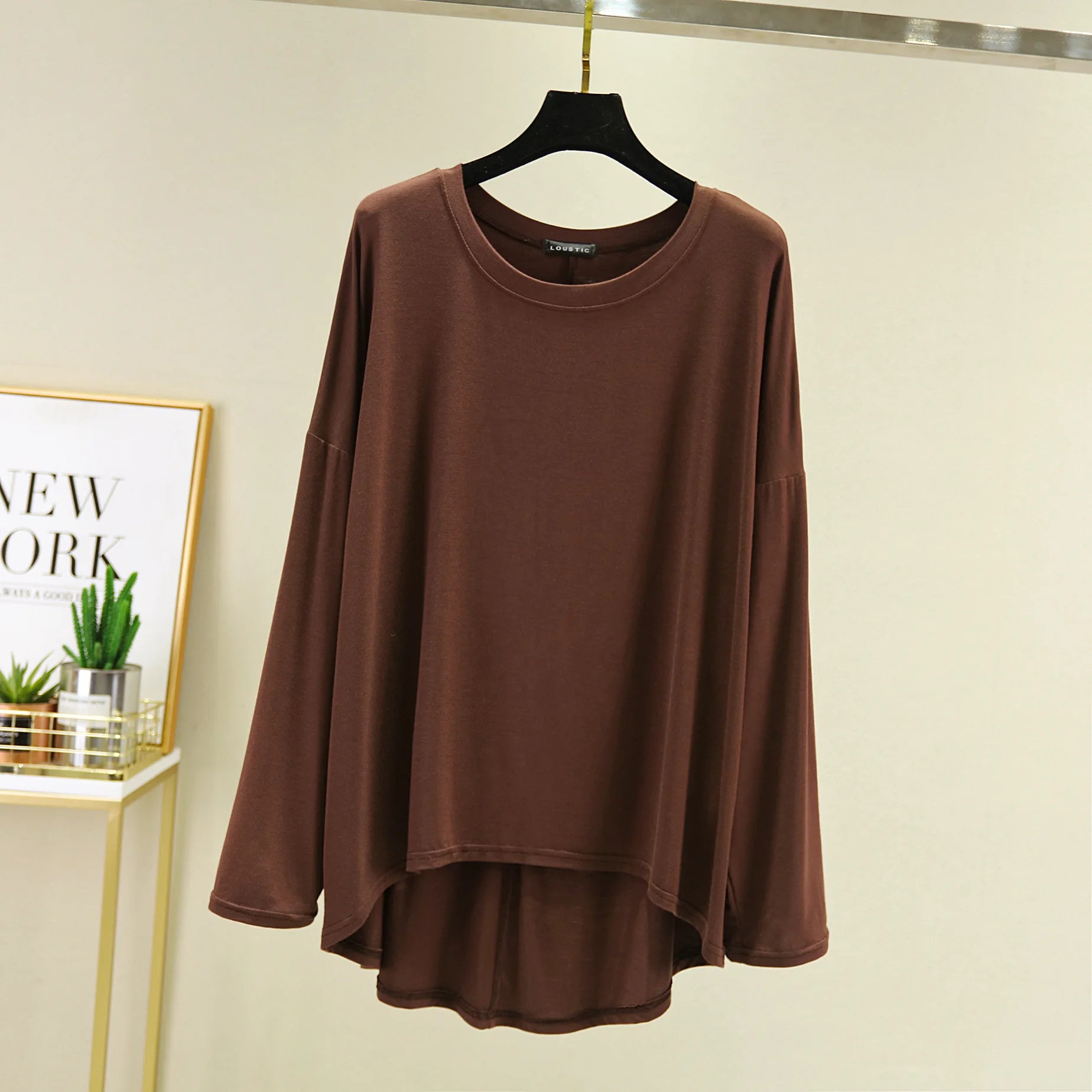 Loose Thin Modal Tshirts Long Sleeves Women O-Neck Solid Tee Tops Basic top