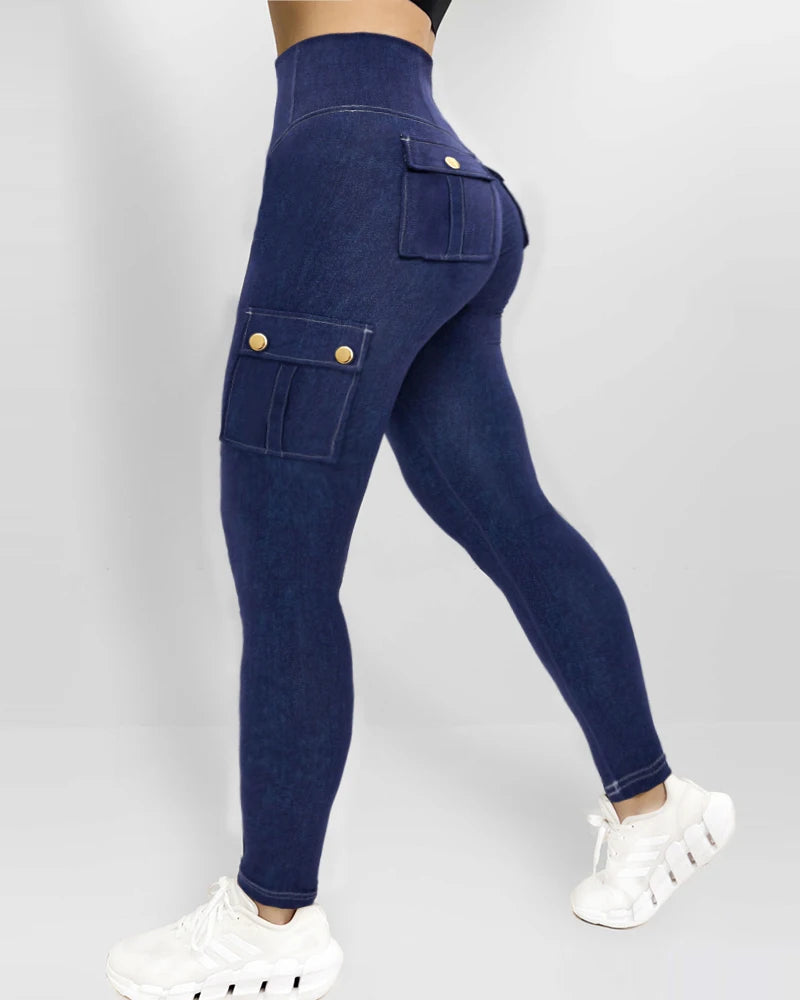 Women's Denim Pants New Fashion Solid Color Buttoned Pocket Zipper Design High Waist Casual Daily Skinny Jeans