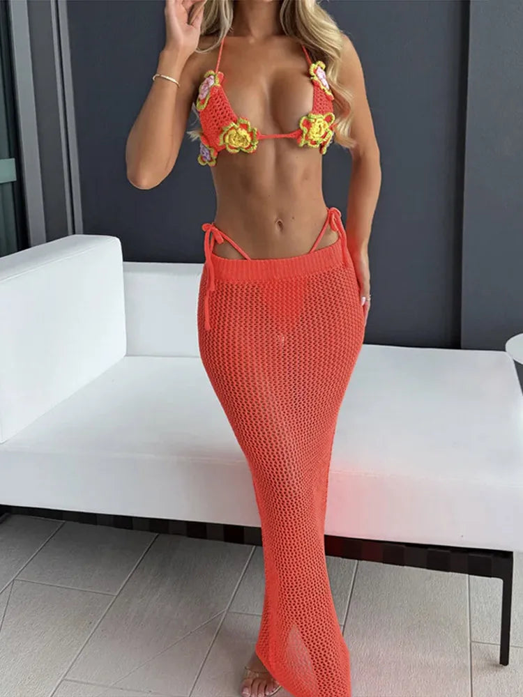 Sexy Vest Long Skirt Sets Shell Sleeveless Backless Hip Package Knot Skirt 2 Pieces Outfit