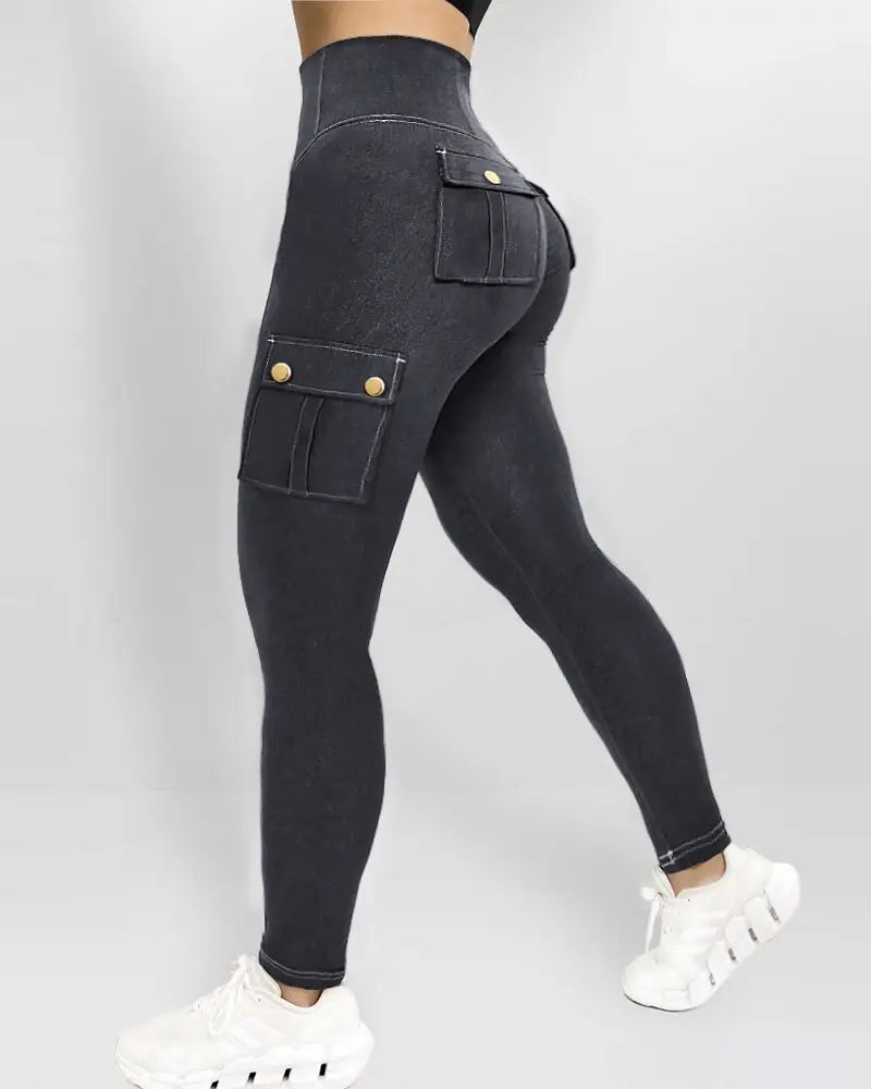 Women's Denim Pants New Fashion Solid Color Buttoned Pocket Zipper Design High Waist Casual Daily Skinny Jeans