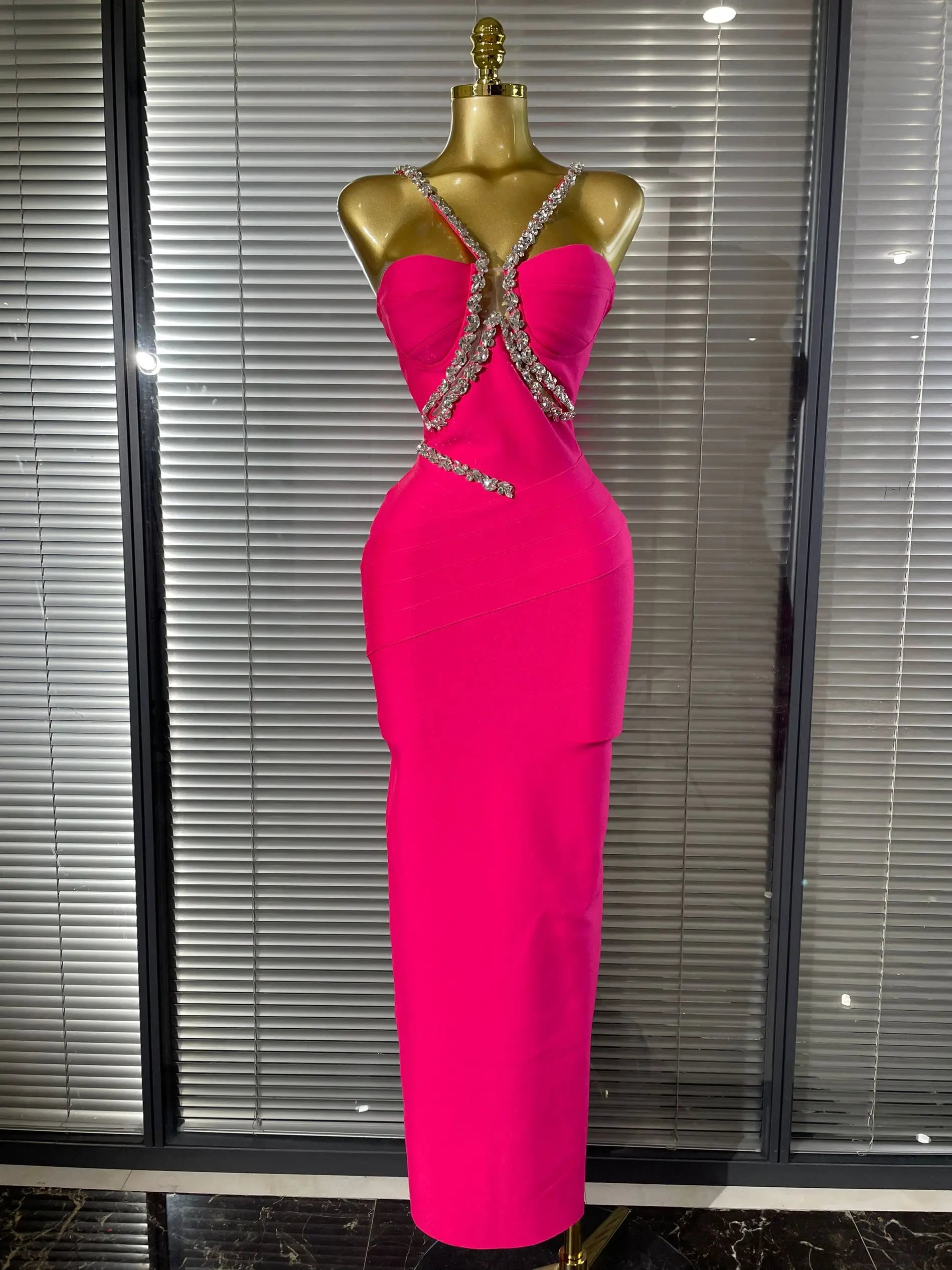 Luxury Rhinestone Maxi Long Bodycon Bandage Dressed Birthday Party Elegant Knitted Bodycon Clothing