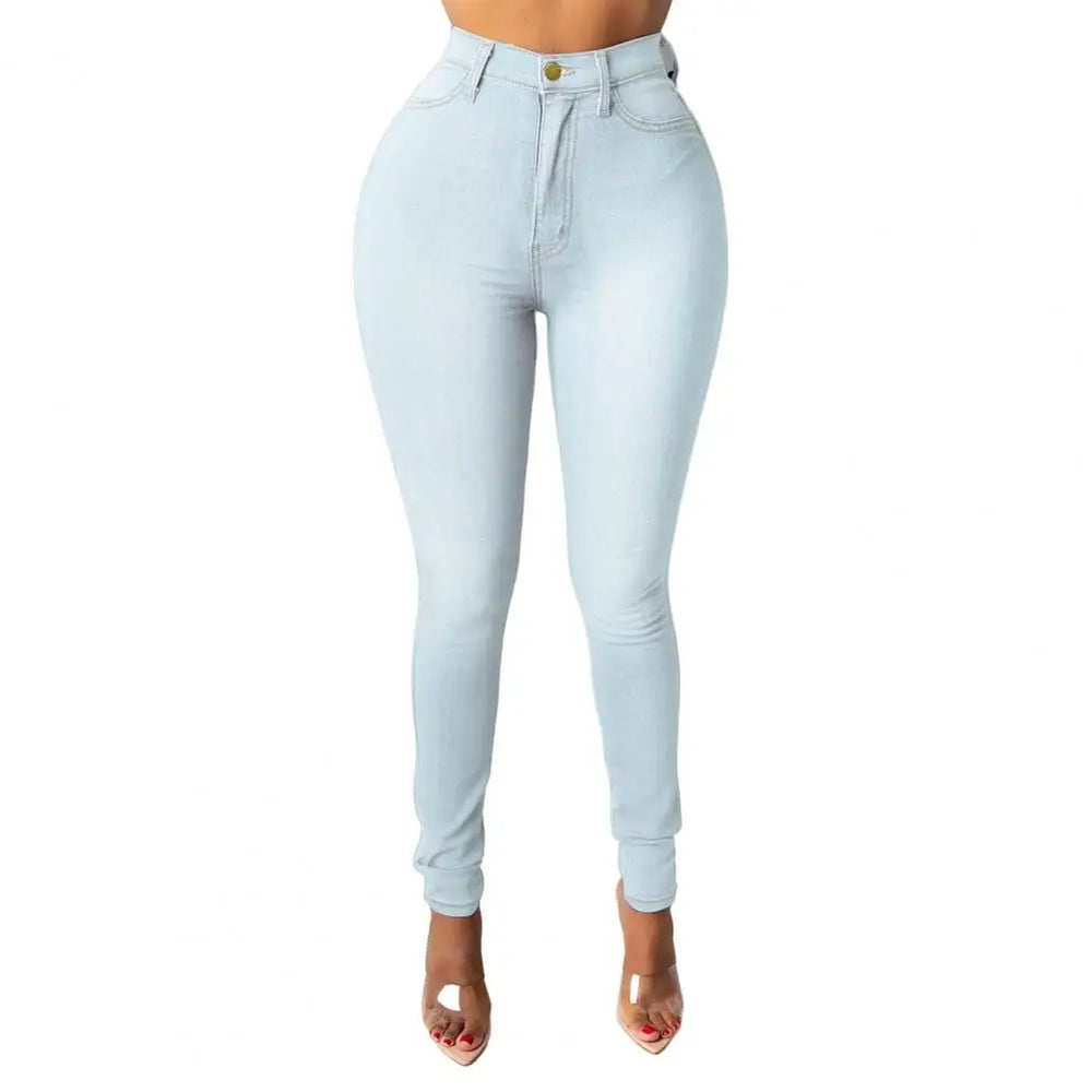 High Waist Women's Skinny Fit Denim Jeans with Zipper Fly Pockets Streetwear Fashion for A Stylish Look Denim
