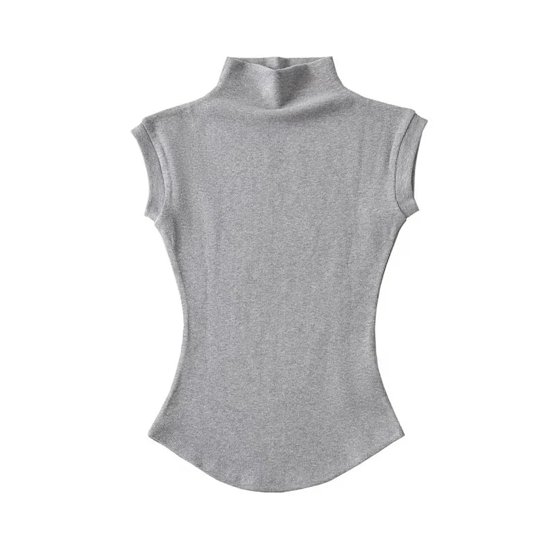 Sexy Turtleneck Sleeveless Slim Fit Basic Tees
