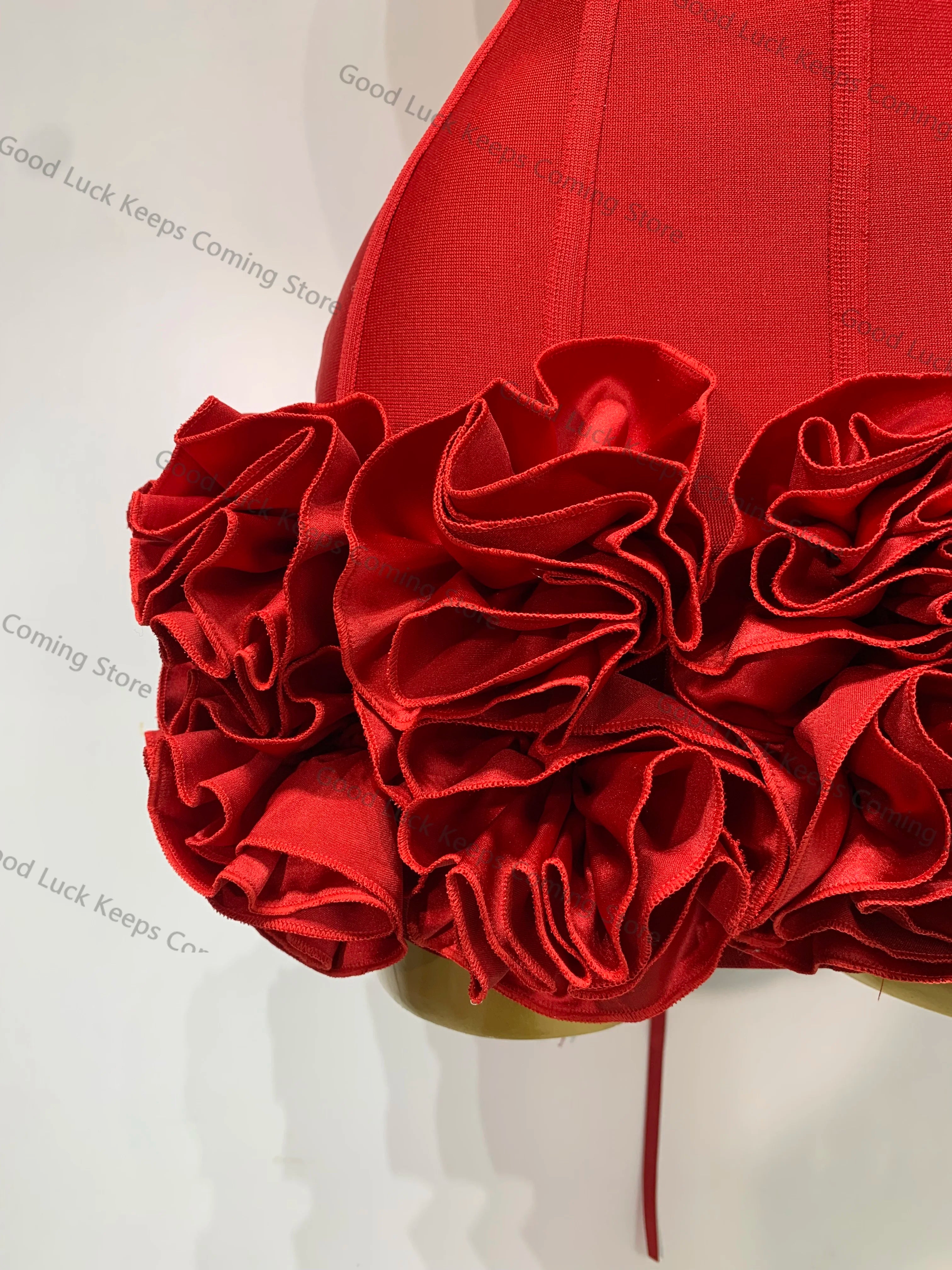 Women Sexy Strapless Backless Flower Embellished Mini Bandage Dress Bodycon Party Cocktail Evening Party Club Dresses