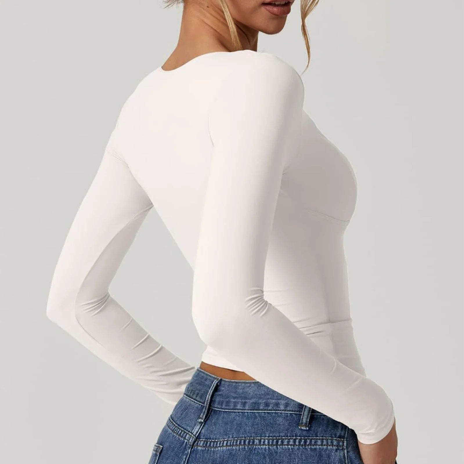 Women's Solid Color Basic T-Shirts Long Sleeves Slim Fit Sweetheart Neck Early Fall Casual Crop Tops