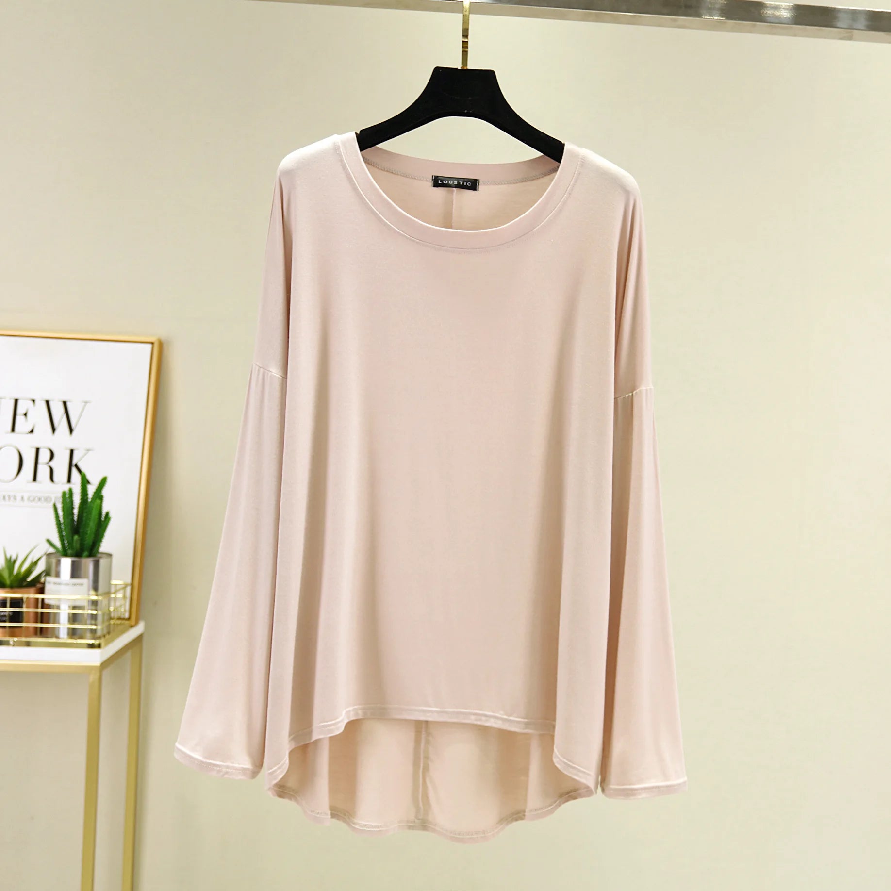 Loose Thin Modal Tshirts Long Sleeves Women O-Neck Solid Tee Tops Basic top