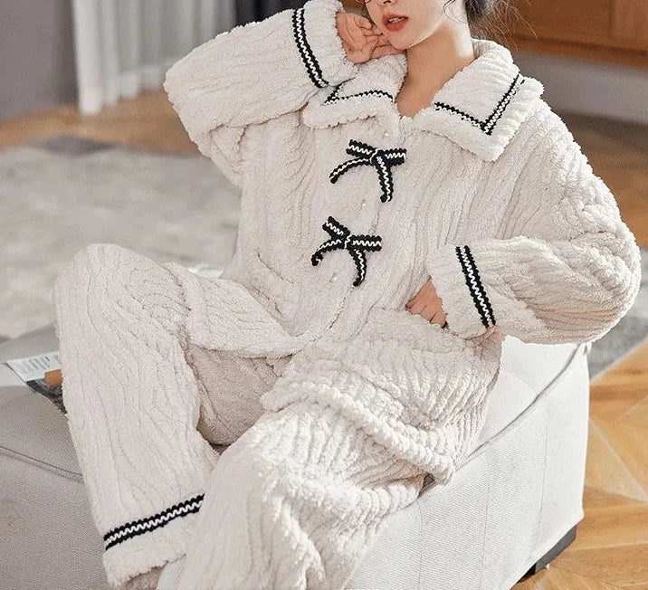 2Pcs/set women's pajamas home wear padded and thickened warm material