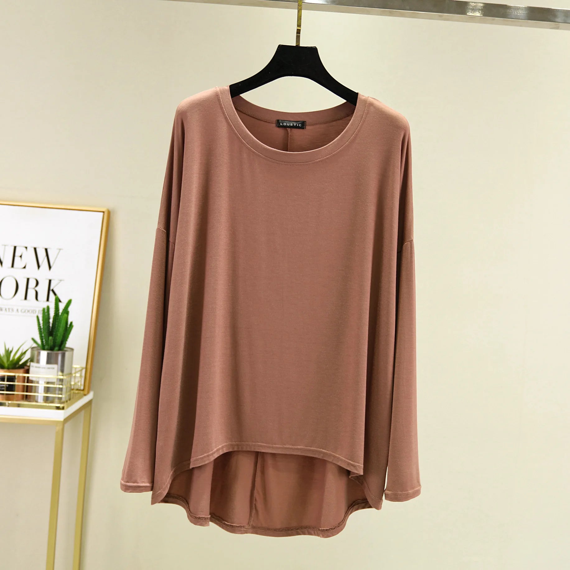 Loose Thin Modal Tshirts Long Sleeves Women O-Neck Solid Tee Tops Basic top