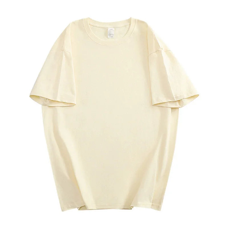 100% Cotton Men's Loose Short-sleeved Casual Basic T-Shirt Round Neck Solid Color