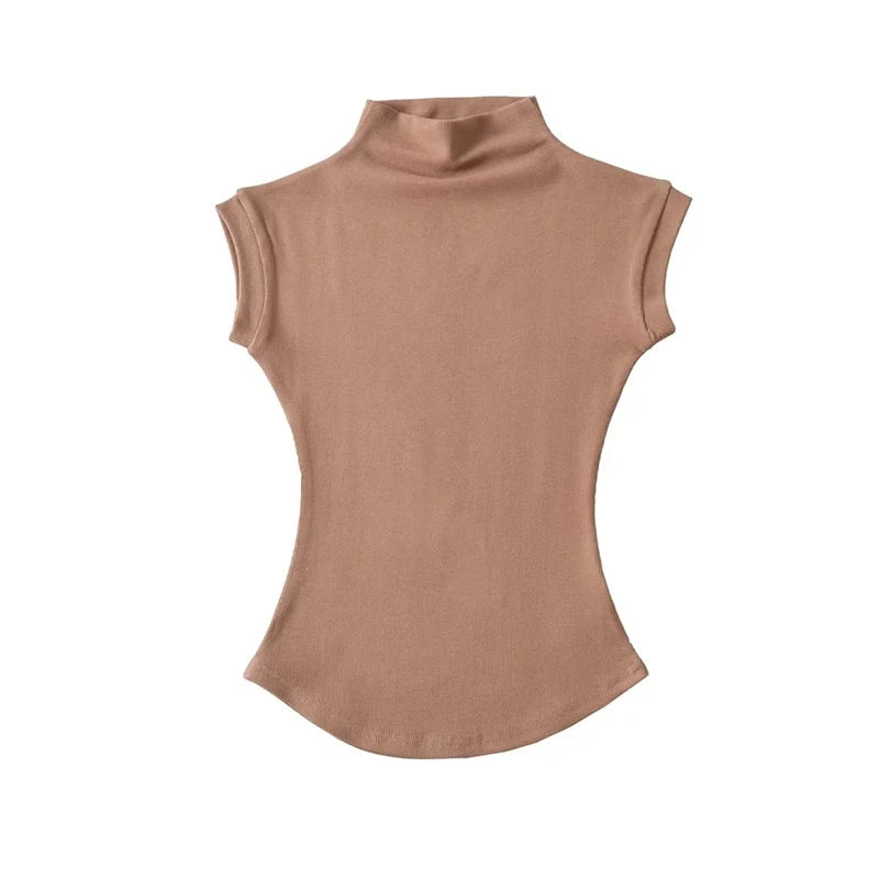 Sexy Turtleneck Sleeveless Slim Fit Basic Tees