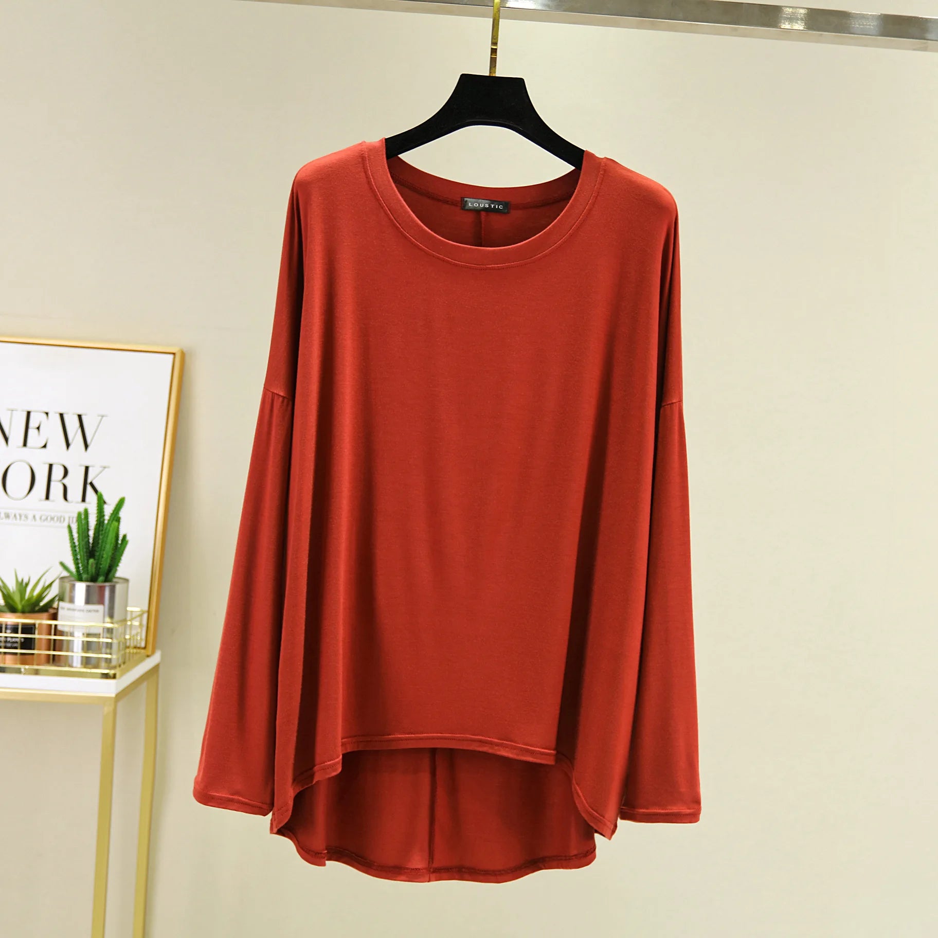 Loose Thin Modal Tshirts Long Sleeves Women O-Neck Solid Tee Tops Basic top