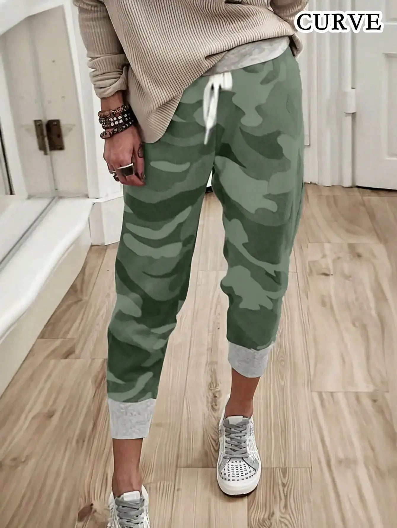 Plus Size Casual Drawstring Comfortable Loose Camouflage Print Jogger Pants