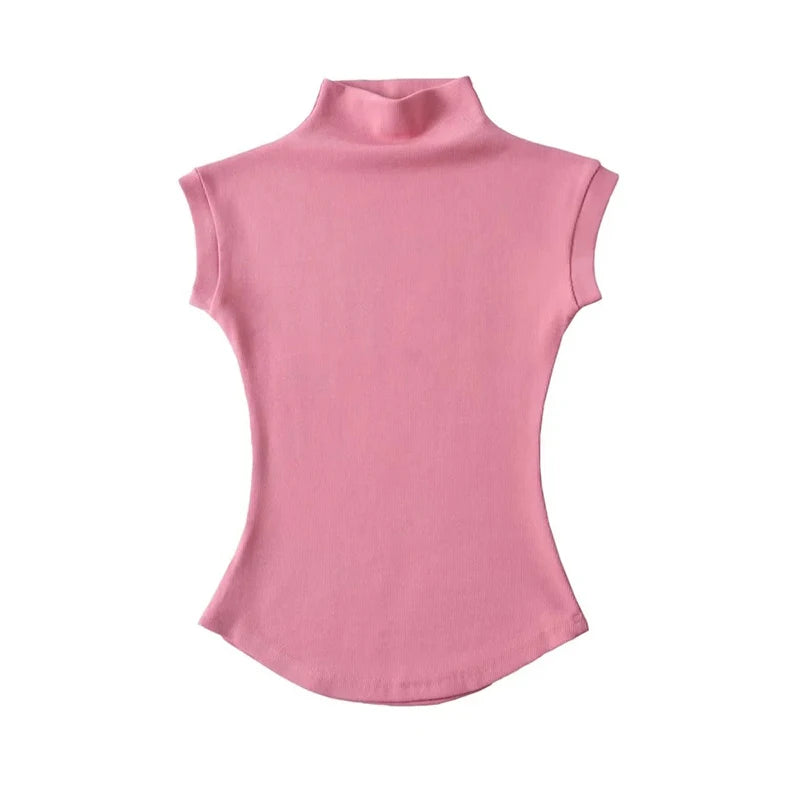 Sexy Turtleneck Sleeveless Slim Fit Basic Tees