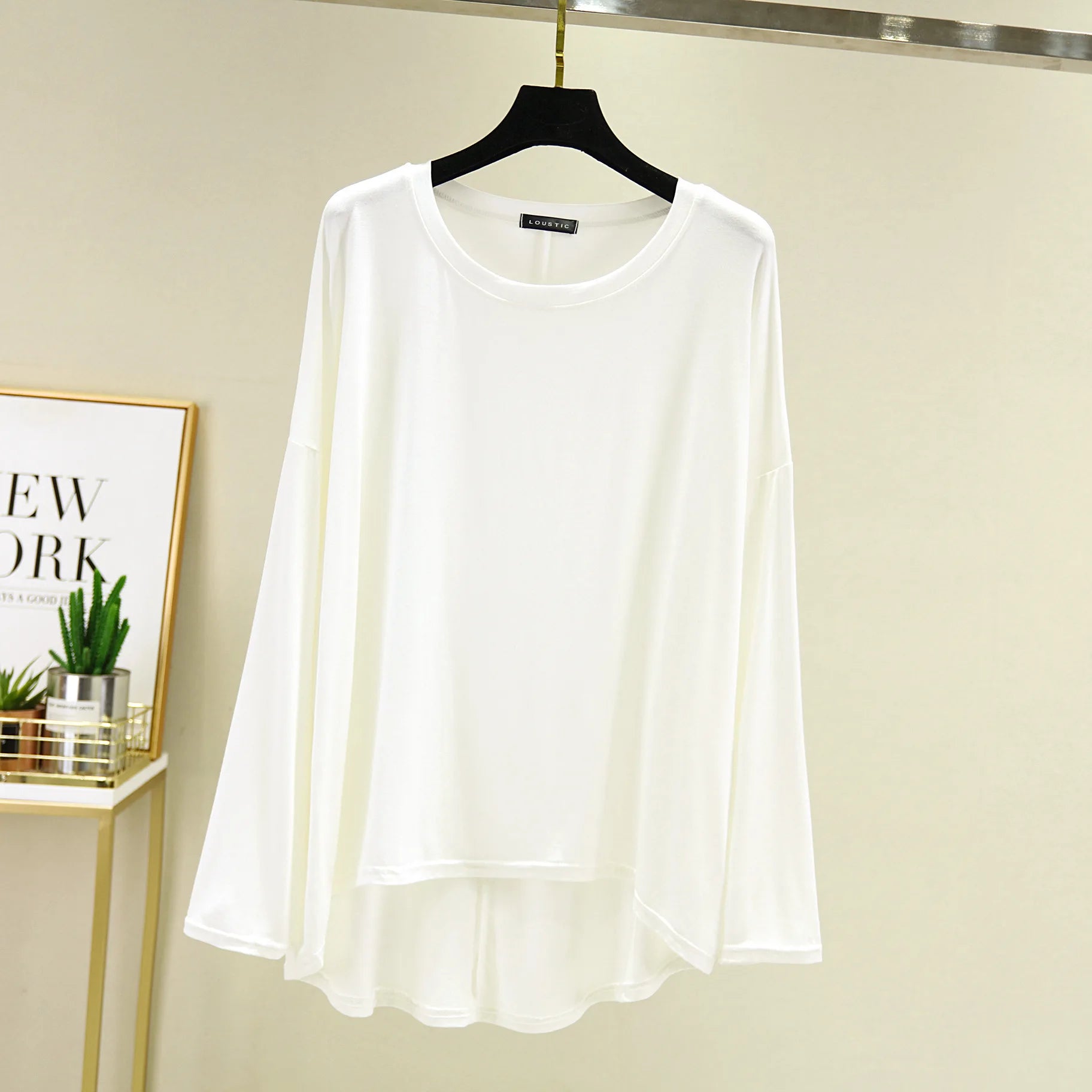 Loose Thin Modal Tshirts Long Sleeves Women O-Neck Solid Tee Tops Basic top