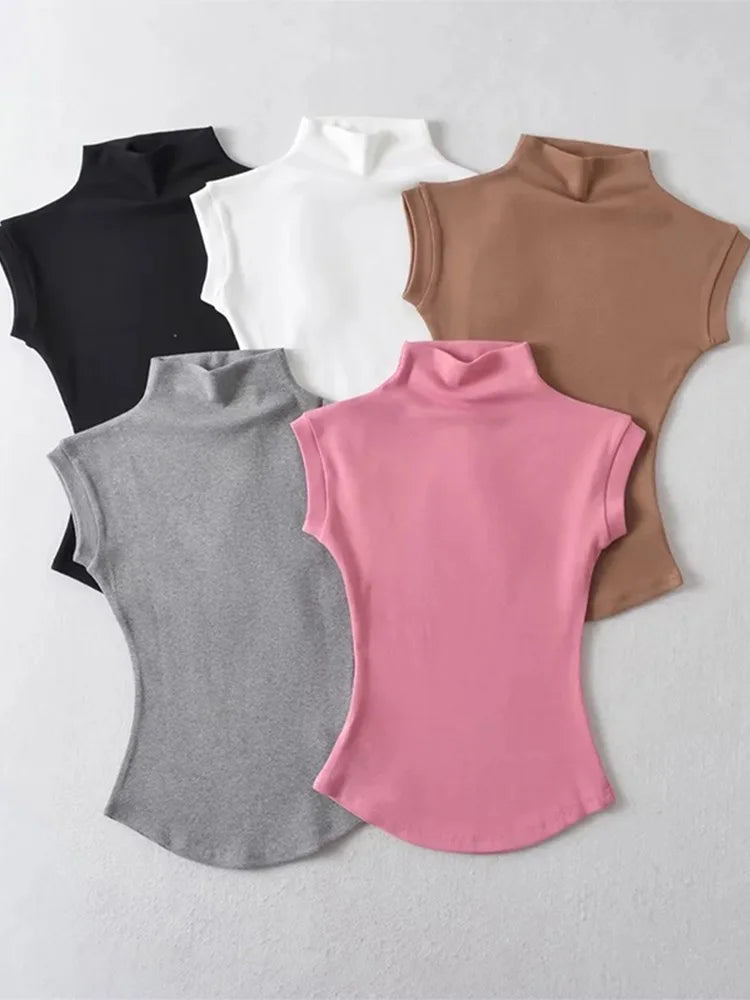 Sexy Turtleneck Sleeveless Slim Fit Basic Tees