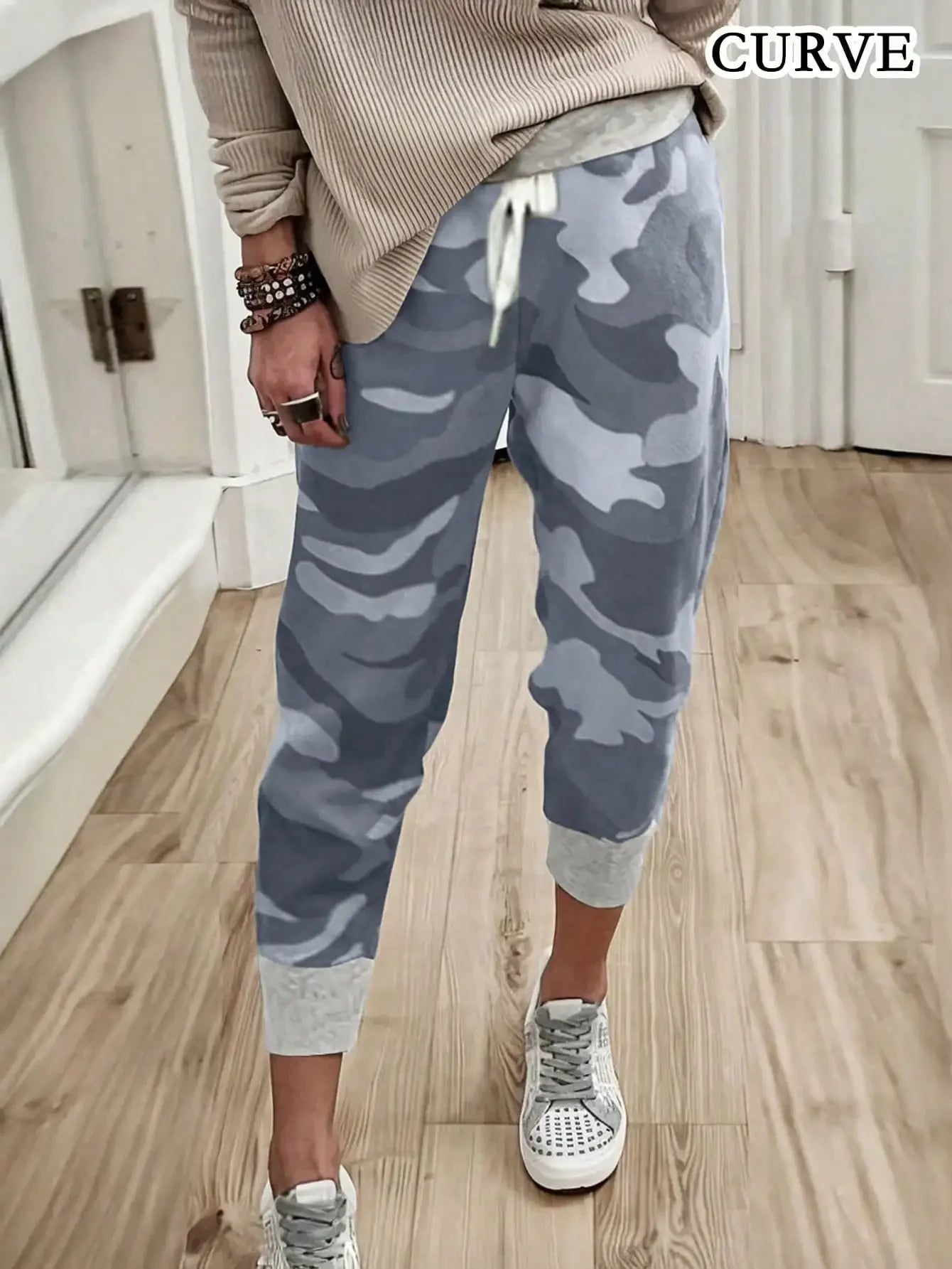 Plus Size Casual Drawstring Comfortable Loose Camouflage Print Jogger Pants