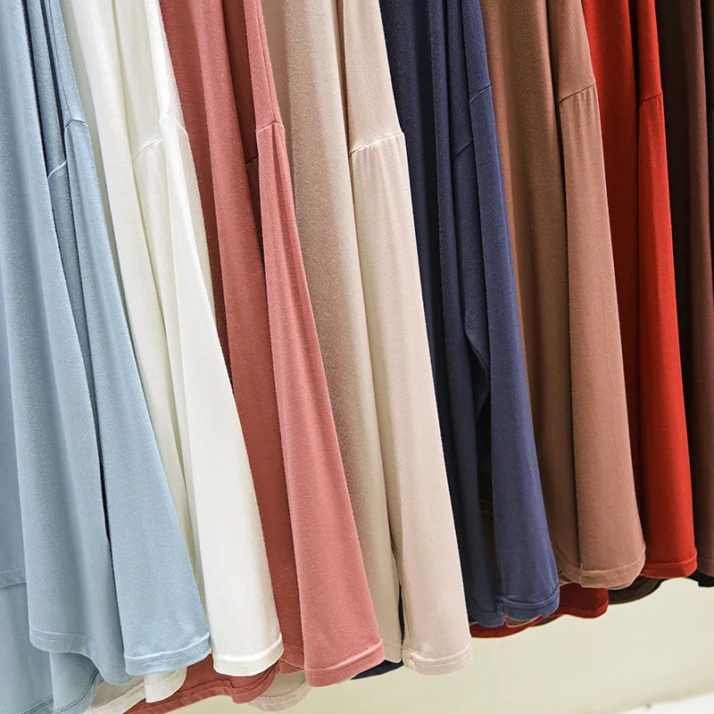 Loose Thin Modal Tshirts Long Sleeves Women O-Neck Solid Tee Tops Basic top