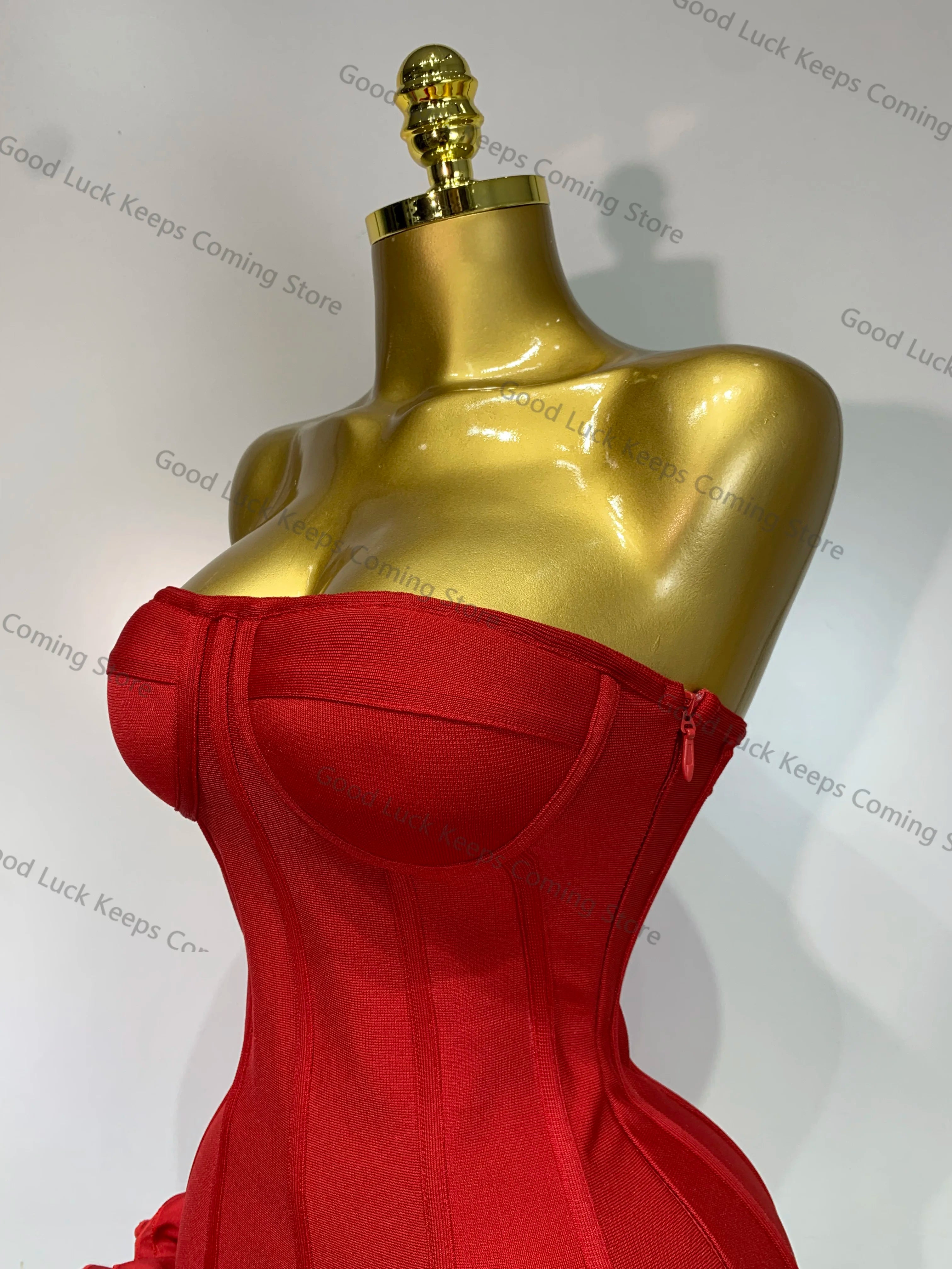 Women Sexy Strapless Backless Flower Embellished Mini Bandage Dress Bodycon Party Cocktail Evening Party Club Dresses