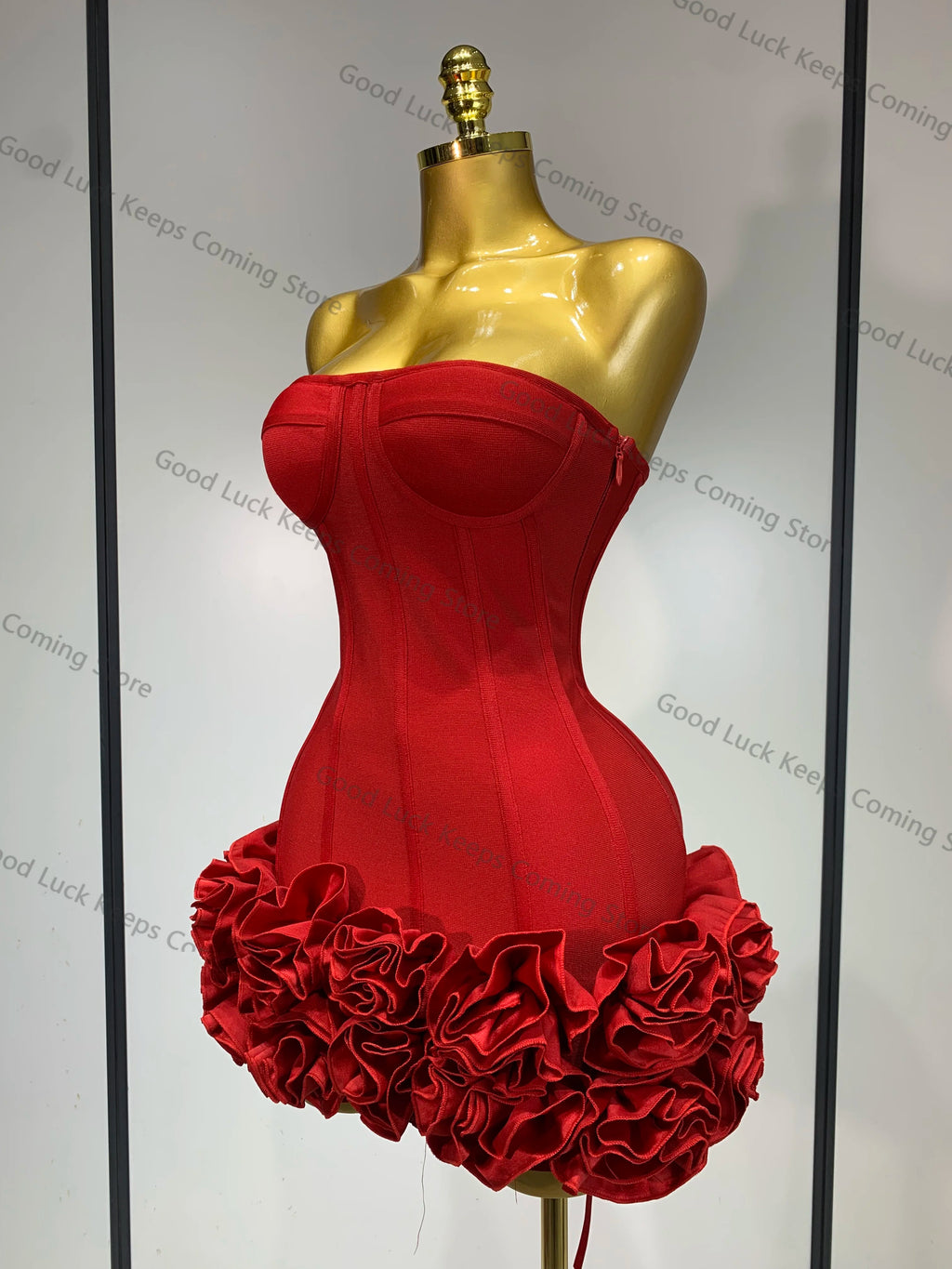 Women Sexy Strapless Backless Flower Embellished Mini Bandage Dress Bodycon Party Cocktail Evening Party Club Dresses