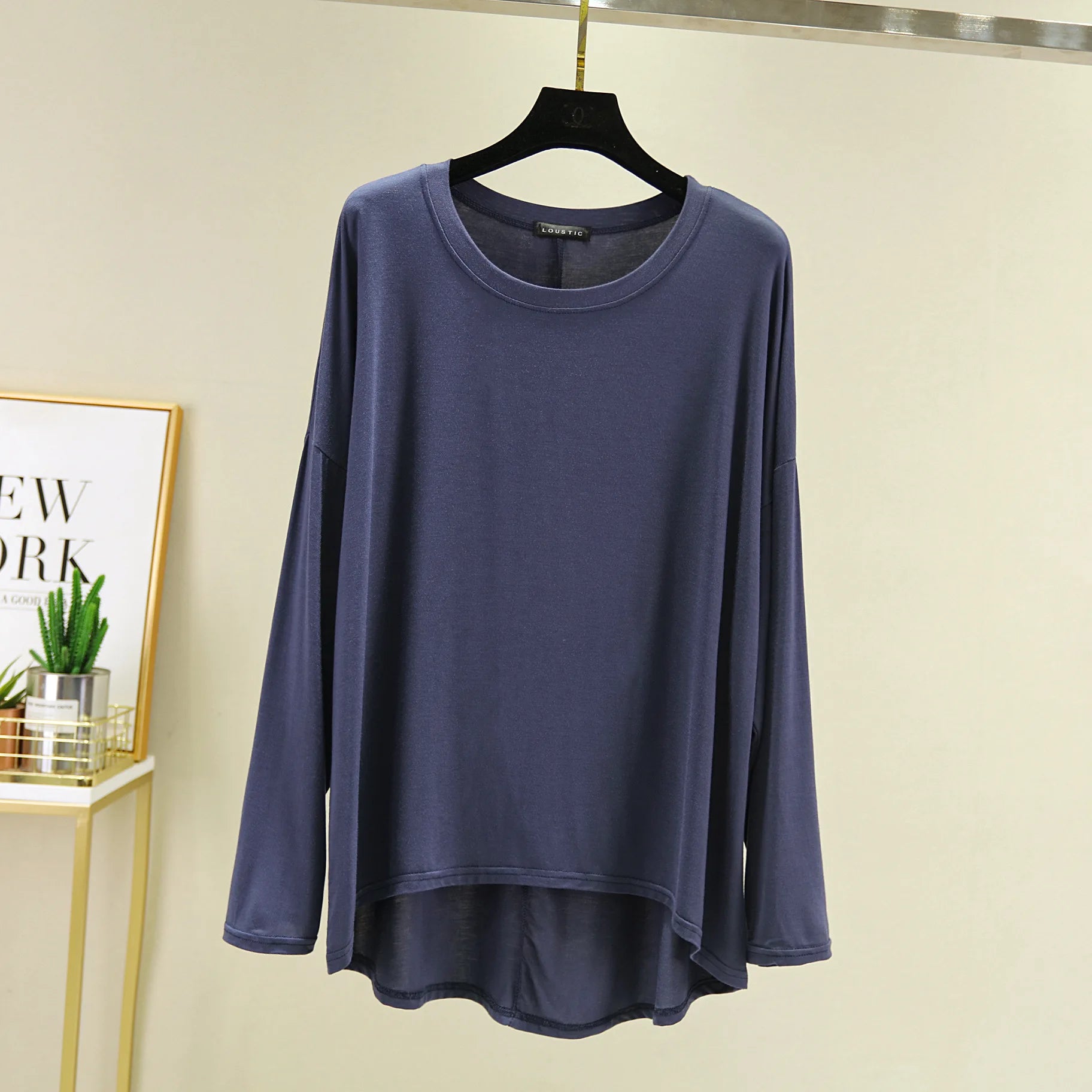 Loose Thin Modal Tshirts Long Sleeves Women O-Neck Solid Tee Tops Basic top