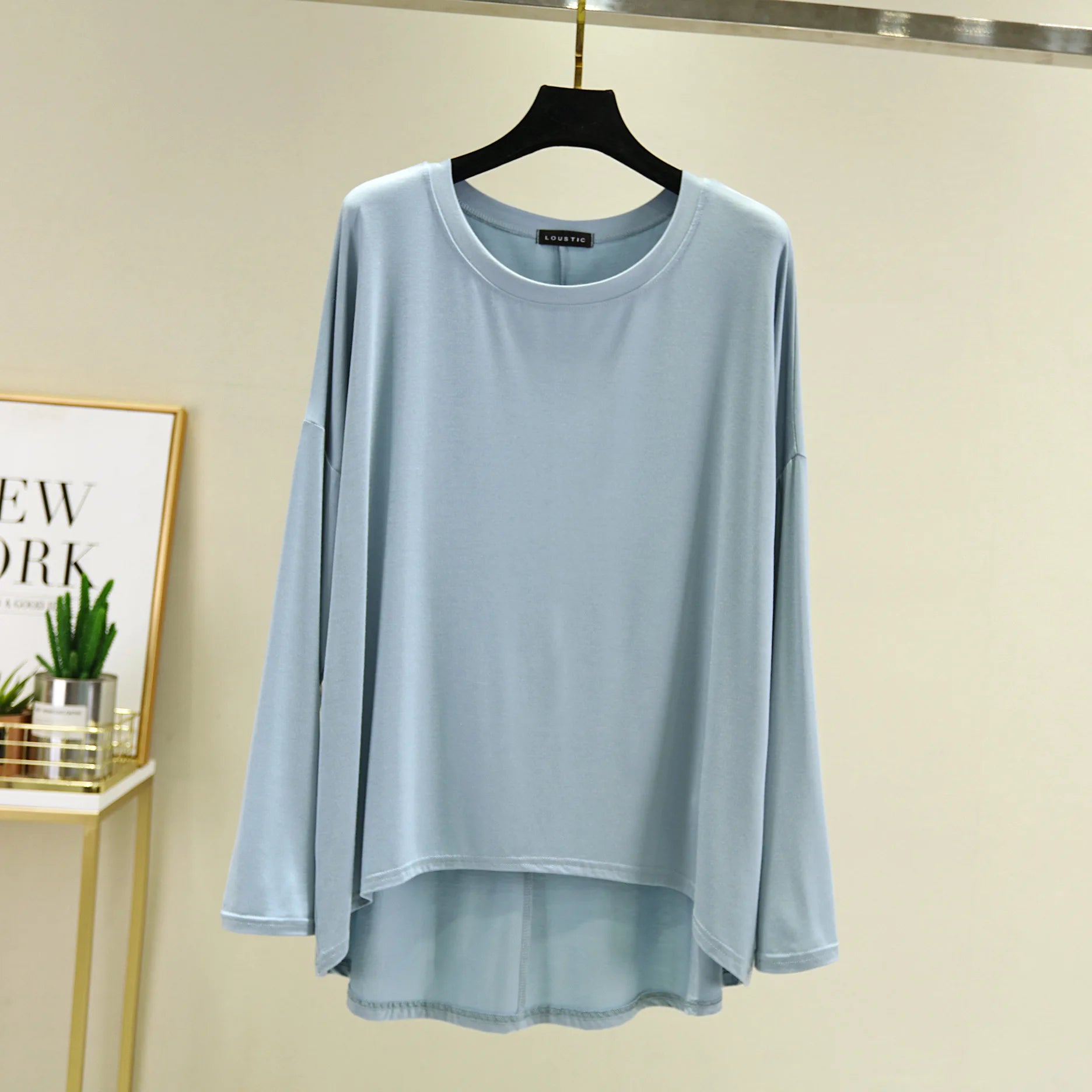 Loose Thin Modal Tshirts Long Sleeves Women O-Neck Solid Tee Tops Basic top