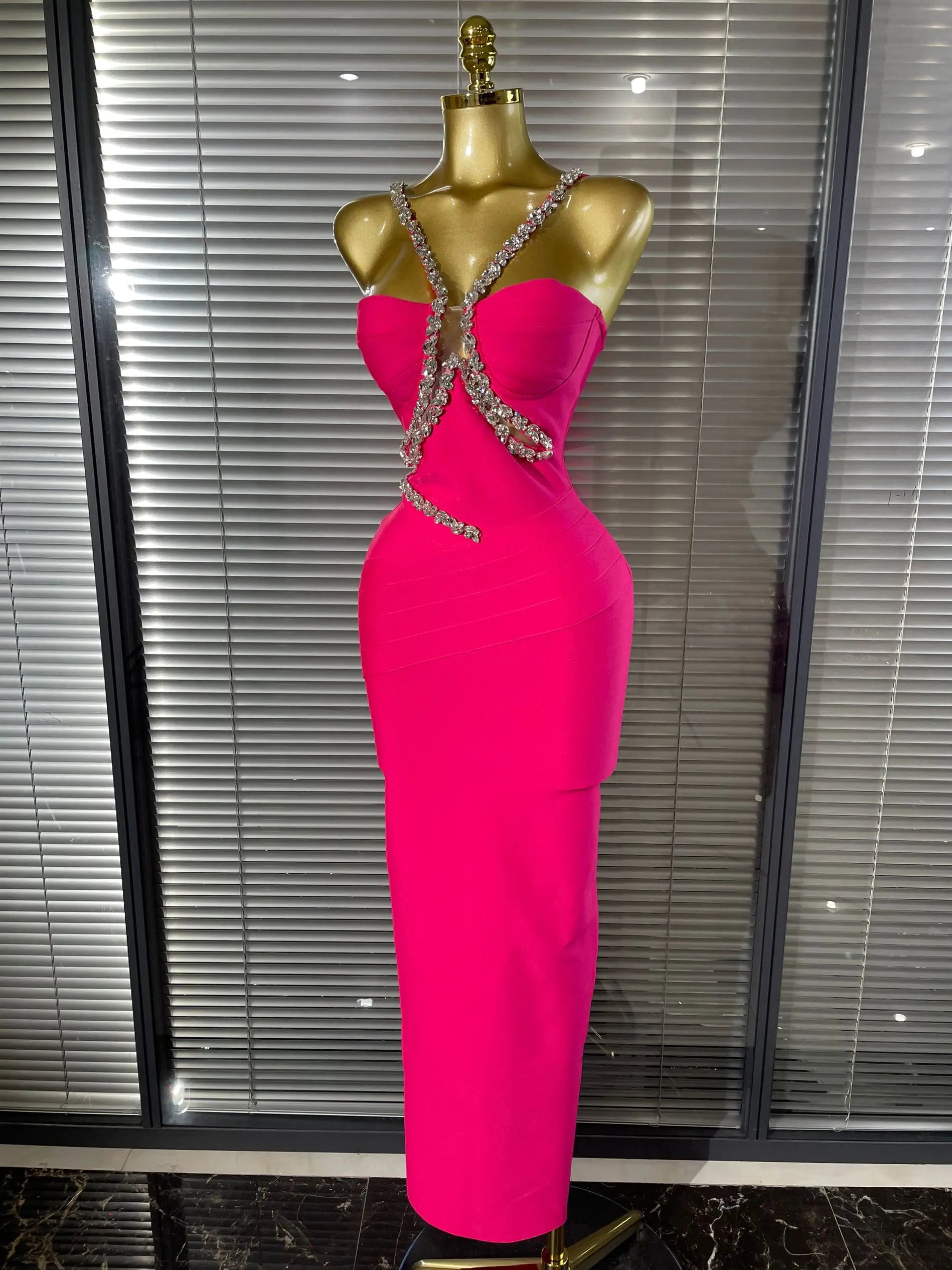 Luxury Rhinestone Maxi Long Bodycon Bandage Dressed Birthday Party Elegant Knitted Bodycon Clothing