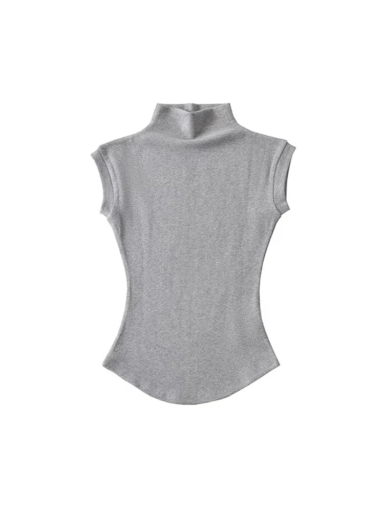 Sexy Turtleneck Sleeveless Slim Fit Basic Tees