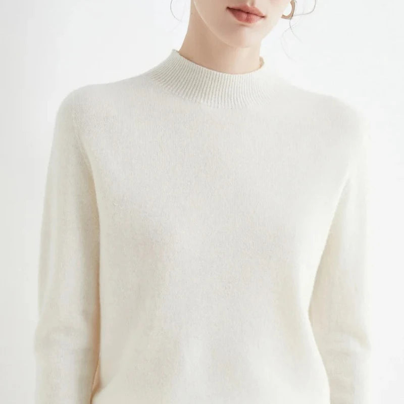 Autumn Winter Solid Mock-neck Pullover Sweater For Women Casual Knitwear Female Clothing Basic Soft Tops