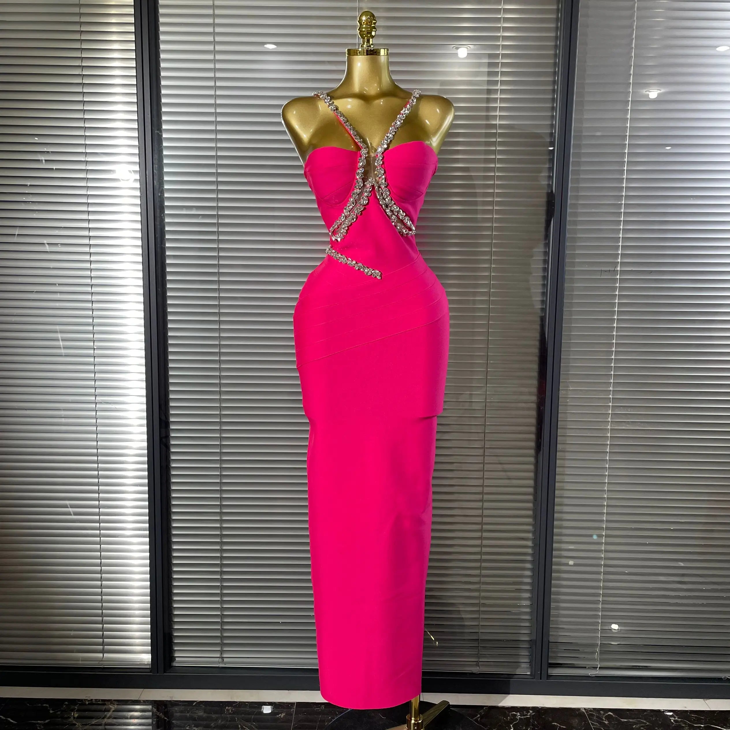 Luxury Rhinestone Maxi Long Bodycon Bandage Dressed Birthday Party Elegant Knitted Bodycon Clothing