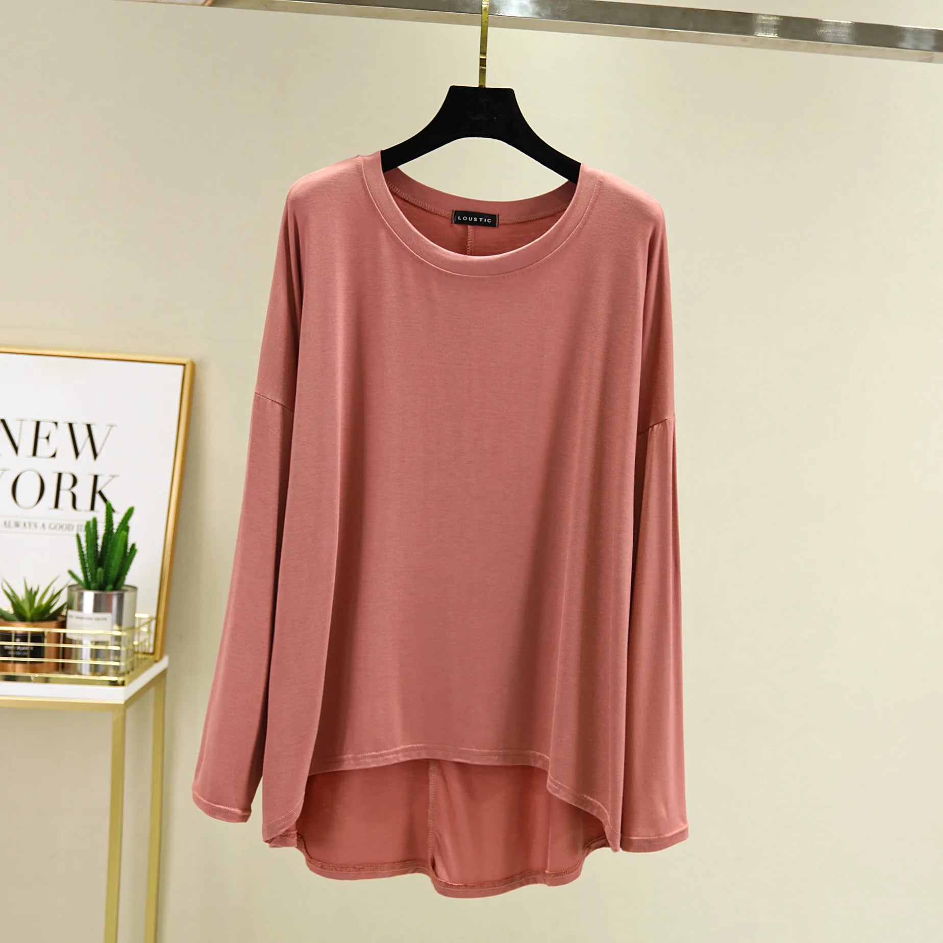 Loose Thin Modal Tshirts Long Sleeves Women O-Neck Solid Tee Tops Basic top