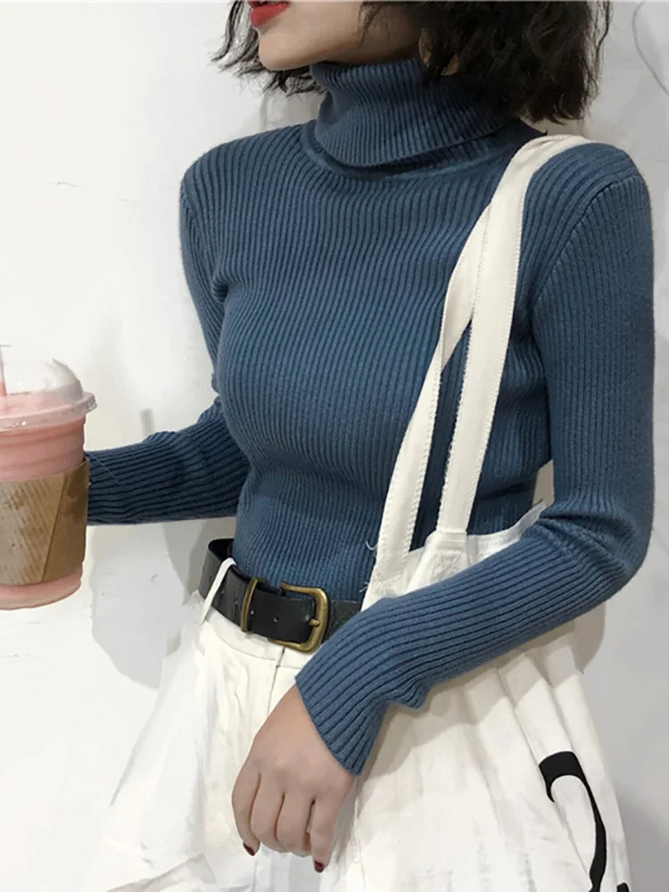 Turtleneck Korean Women Pullover Knitted Sweater Top