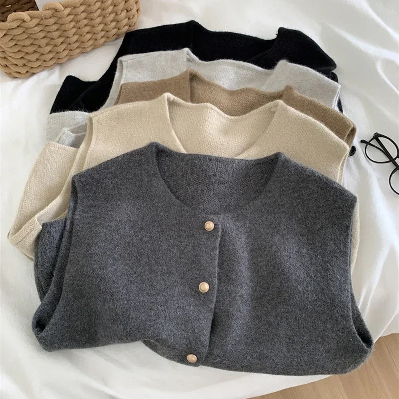 Korean Style Women Cardigan elegant knitted sleeveless female casual sweater tanks