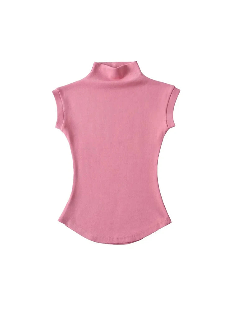 Sexy Turtleneck Sleeveless Slim Fit Basic Tees