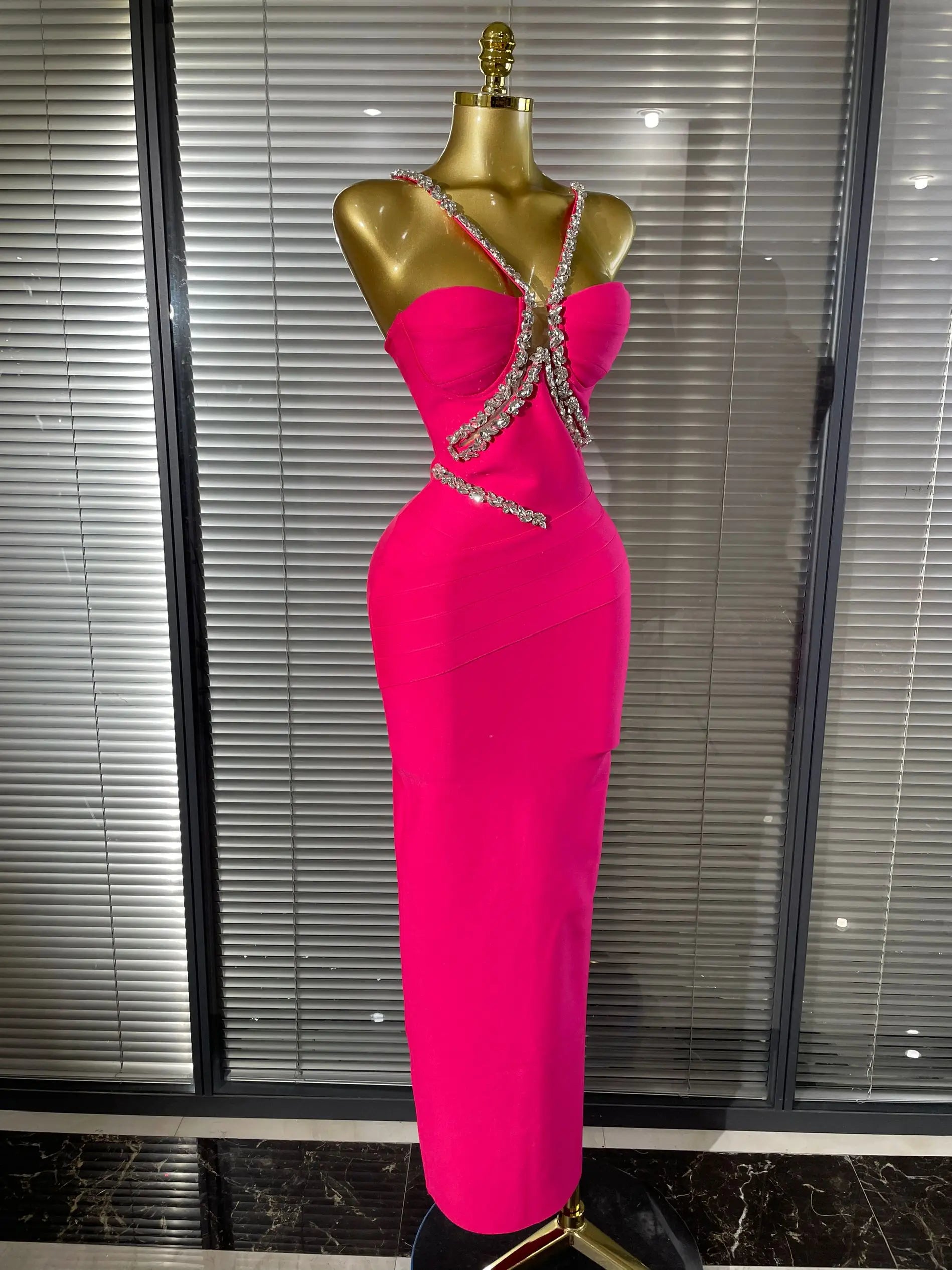 Luxury Rhinestone Maxi Long Bodycon Bandage Dressed Birthday Party Elegant Knitted Bodycon Clothing