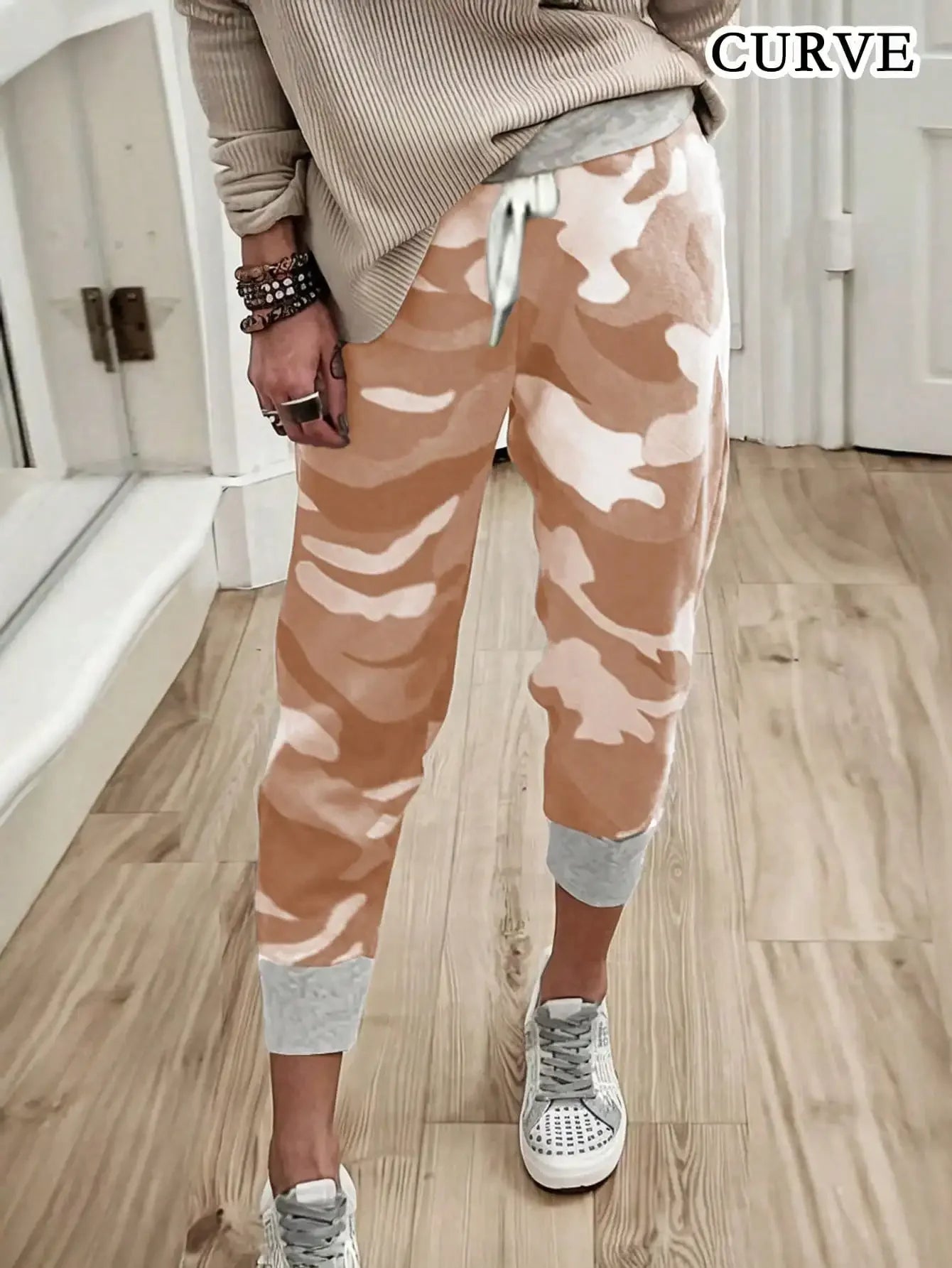 Plus Size Casual Drawstring Comfortable Loose Camouflage Print Jogger Pants