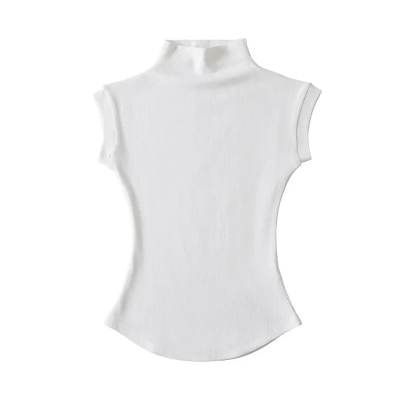 Sexy Turtleneck Sleeveless Slim Fit Basic Tees
