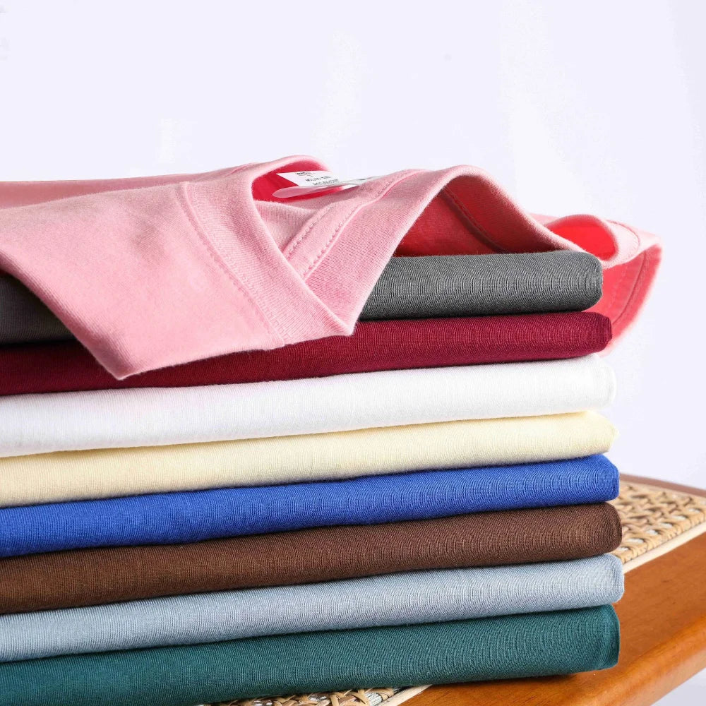 100% Cotton Men's Loose Short-sleeved Casual Basic T-Shirt Round Neck Solid Color