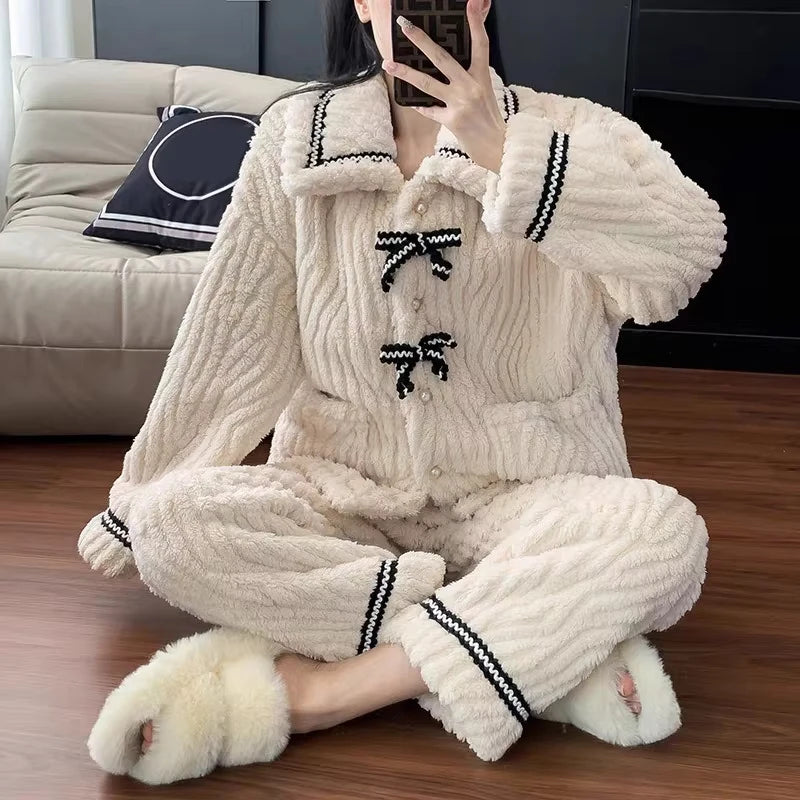 2Pcs/set women's pajamas home wear padded and thickened warm material